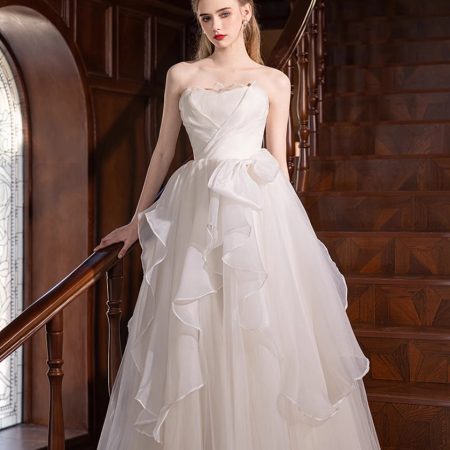 MS002 Ruffles ivory off-shoulder bride dresses light soft tulle bridal wedding dresses