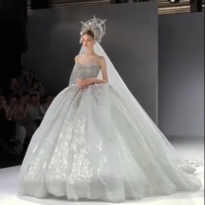 MS003 The Baroque Muse: A Heavy Beaded Ball Gown of Vintage Opulence Cathedral train wedding gowns