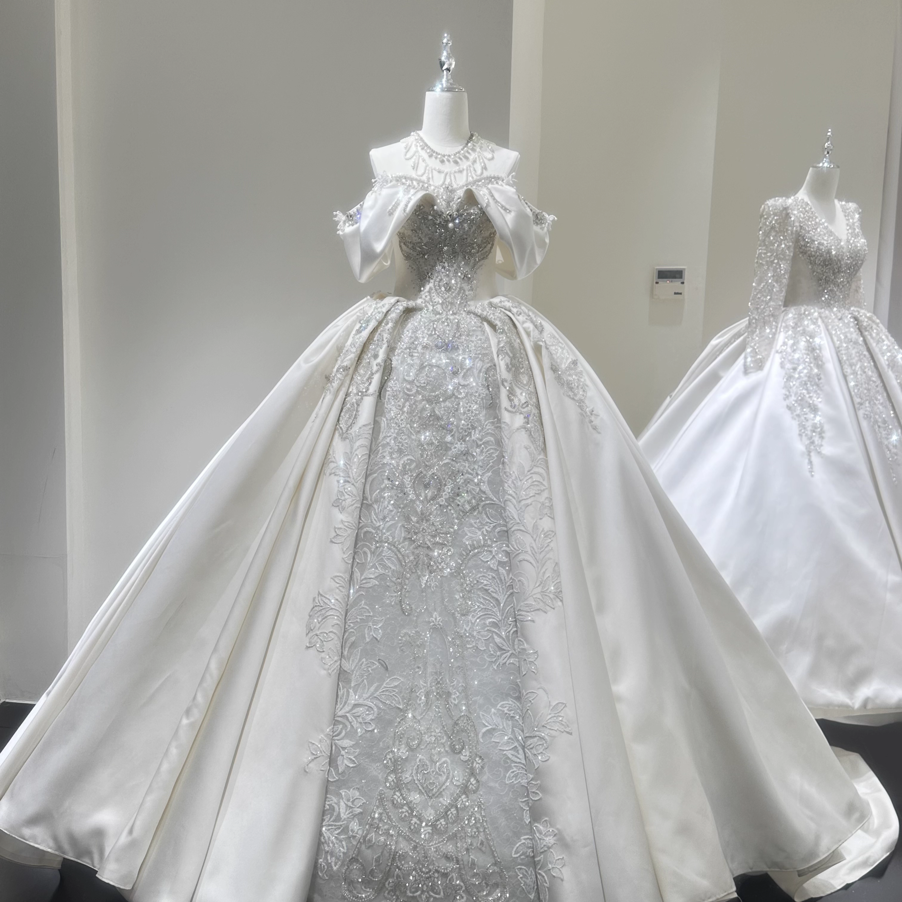 Serene Romance | Off-Shoulder French Court Satin Gown