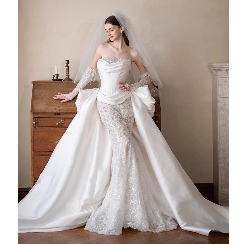 The Ivory Siren: A Luxury Off-Shoulder Mermaid Wedding Dress with Fishbone Corset - 图片 3