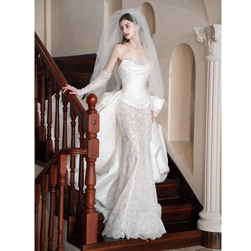 The Ivory Siren: A Luxury Off-Shoulder Mermaid Wedding Dress with Fishbone Corset - 图片 4