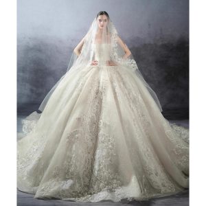 The Grand Duchess: An Ivory Off-Shoulder Ball Gown with Court Vintage Elegance