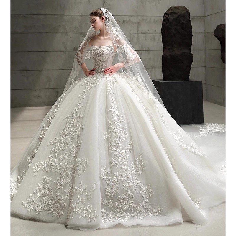 The Royal Portrait Ball Gown | Ivory Embroidered & Beaded Lace Court Wedding Dress | Marisa