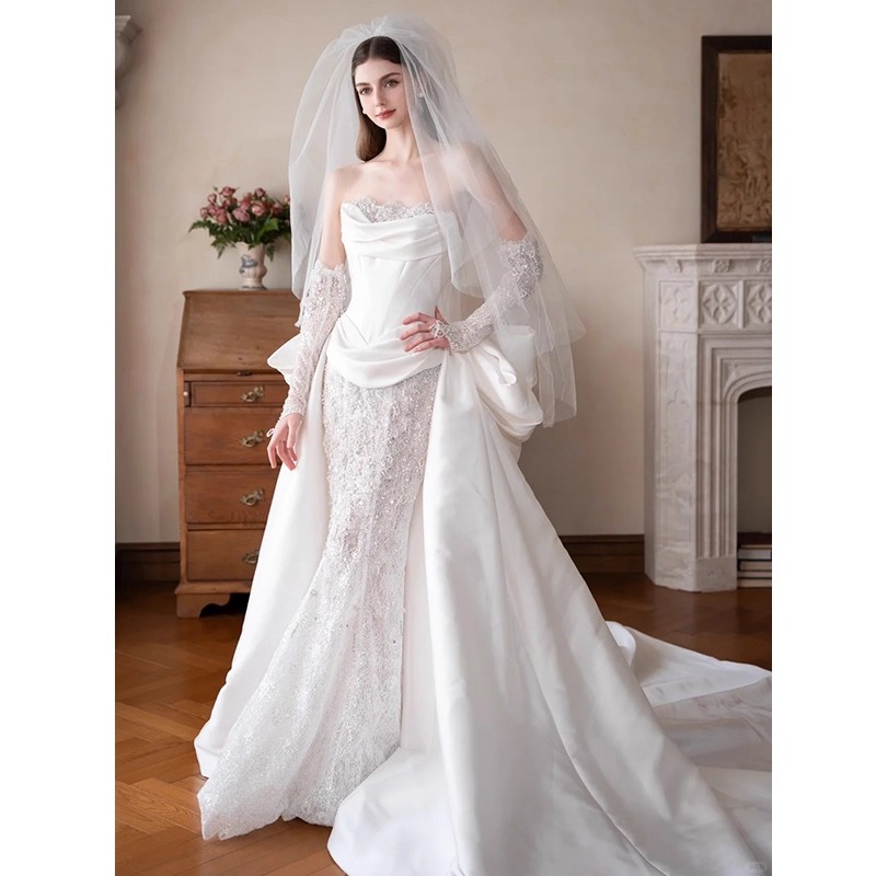 The Ivory Siren: A Luxury Off-Shoulder Mermaid Wedding Dress with Fishbone Corset - 图片 7