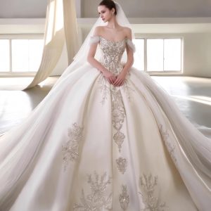 The Heirloom Ball Gown | Court Vintage Ivory Wedding Dress with Hand-Embroidery | Marisa